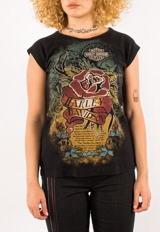 VINTAGE 90S BLACK HARLEY DAVIDSON SHORT SLEEVE T-SHIRT TEE
