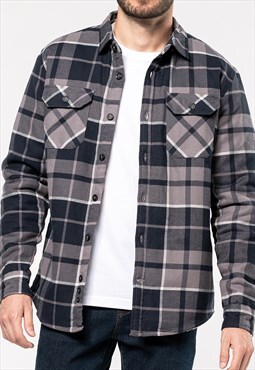 54 Floral Checked Sherpa Lined Over Shirt Jacket - Blue/Grey