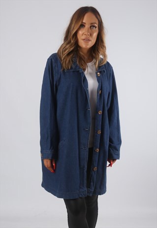 VINTAGE DENIM JACKET OVERSIZED LONGLINE LONG UK 16 XL (8BB)