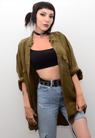 VINTAGE 90'S GENUINE SILK BROWN OVERSIZED SHIRT