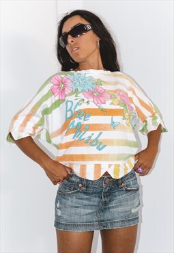 Vintage 80s Striped Hibiscus Summer Sweatshirt