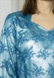 VINTAGE 80'S RARE BLUE DOUBLE LAYER LACE LONG SLEEVED DRESS