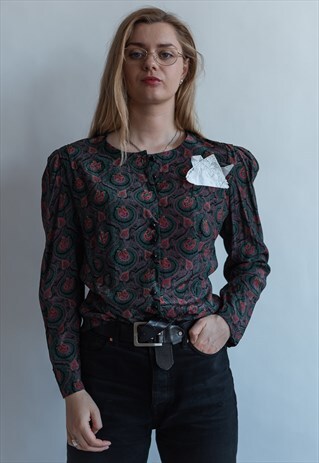VINTAGE 70S BOHO BLOUSE IN DARK PATTERN