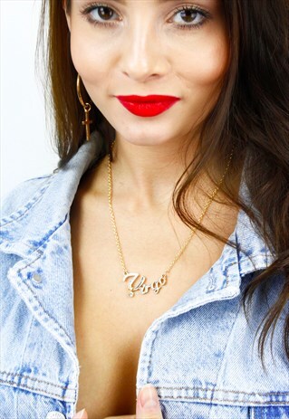 GOLD DIAMANTE 'VIRGO' STAR SIGN SPELL OUT CHAIN NECKLACE