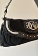 VINTAGE Y2K 00S GUESS MONOGRAM BLACK & SILVER SHOULDER BAG