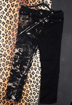 Straight Black Denim Bleach Acid Wash Jeans Size 12