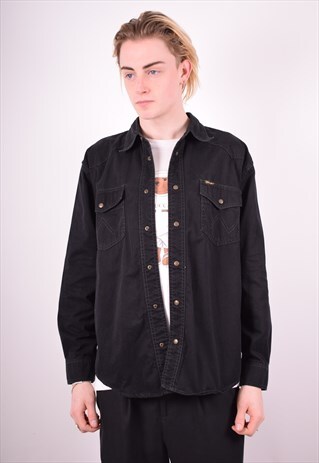 WRANGLER MENS VINTAGE DENIM SHIRT MEDIUM BLACK 90'S