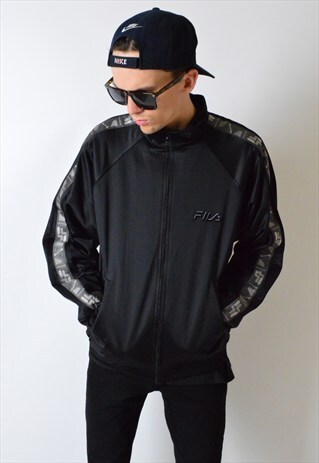 VINTAGE 90S BLACK MINIMALIST FILA TRACK JACKET