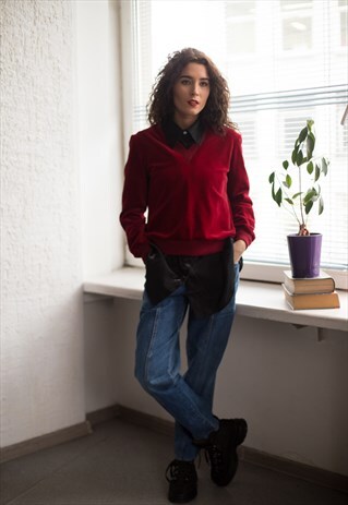 VINTAGE 90'S MAROON VELVET JUMPER