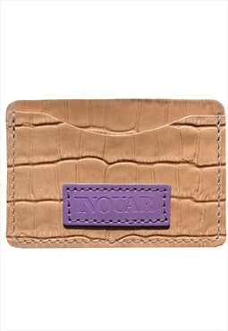 Beige Croc Real Leather Card Holder Wallet Purse