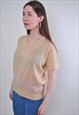 WOMEN VINTAGE BEIGE KNIT PULLOVER BLOUSE 