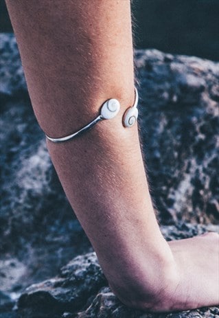 STERLING SILVER SHIVA EYE SHELL ADJUSTABLE BRACELET BANGLE