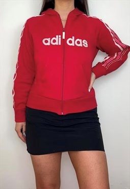 Adidas Red Vintage Y2K Zip Up Hoodie