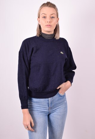 LACOSTE WOMENS VINTAGE JUMPER SWEATER MEDIUM BLUE 90S