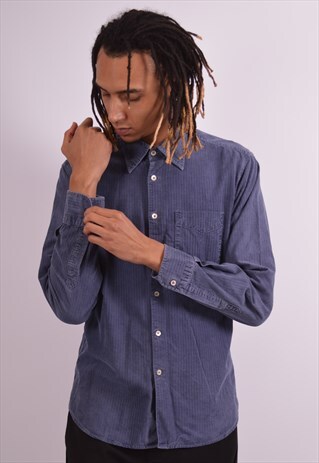 REPLAY MENS VINTAGE CORDUROY SHIRT XL BLUE 90S