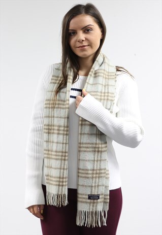 VINTAGE CASHMERE CHECKED SCARF LIGHT BLUE-AS192