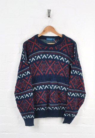 VINTAGE KNITTED JUMPER PATTERN NAVY/RED XL