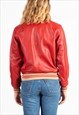 WOMEN'S BELSTAFF RED LEATHER CHECKED LINING VARSITY JACKET