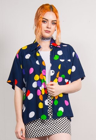VINTAGE 90'S COLOURFUL SPOT PRINT SHORT SLEEVE SHIRT BLOUSE