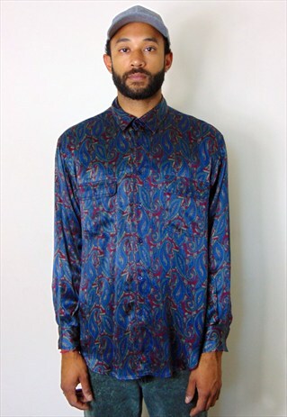90S CLASSIC LUXURY PAISLEY PRINT SILK SHIRT LARGE