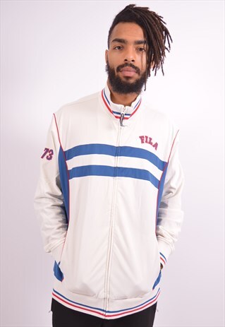 FILA MENS VINTAGE TRACKSUIT TOP JACKET XL WHITE 90S