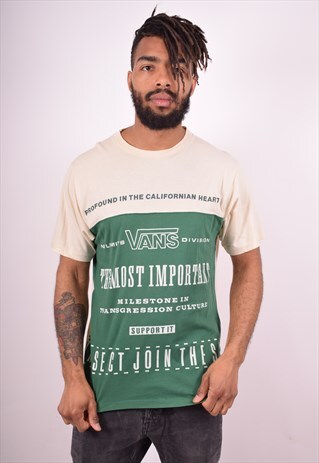 VANS MENS VINTAGE T-SHIRT TOP MEDIUM GREEN 90S