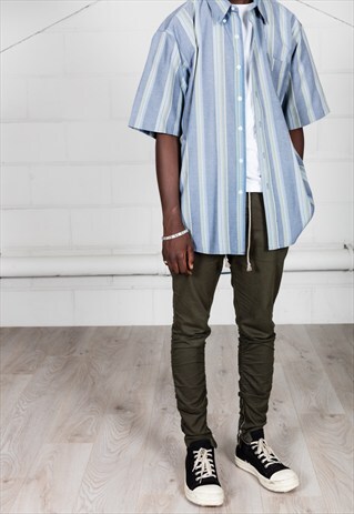 VINTAGE RALPH LAUREN BLUE STRIPPED SHORT SLEEVE SHIRT