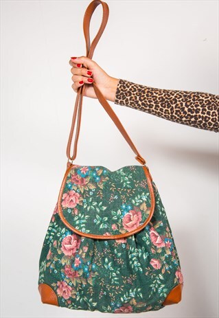 VINTAGE 90'S FLORAL TAPESTRY PATTERN SHOULDER BAG