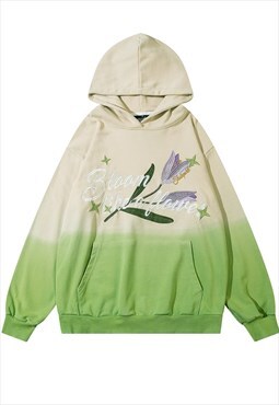 Floral tie-dye hoodie gradient grunge pullover vintage green