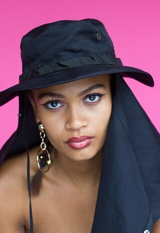 BLACK FISHERMANS HAT WITH FACE COVER