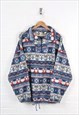 Vintage Fleece 1/4 Zip 80s Pattern Blue/Red Large