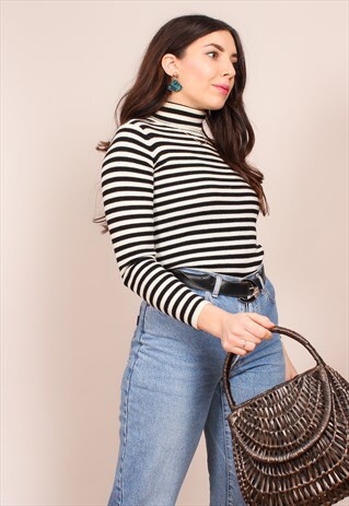 VINTAGE 90S RIB KNIT STRIPE TURTLENECK JUMPER