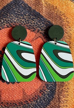 Green Swirl Wood Earrings