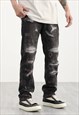 BLACK WASHED DISTRESSED DENIM JEANS PANTS TROUSERS