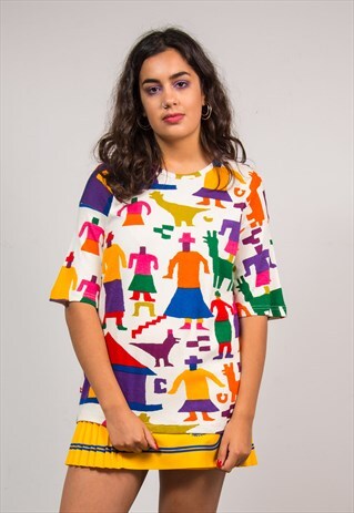 90'S RETRO BRIGHT MULTICOLOUR ABSTRACT PERUVIAN T-SHIRT