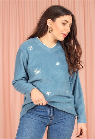 VINTAGE 90S FLEECE WITH FLORAL EMBROIDERY