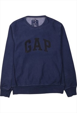 Vintage 90's Gap Sweatshirt Spellout Crew Neck Blue Medium