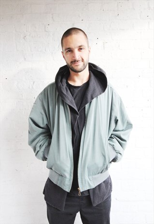VINTAGE 90'S OVERSIZE BOMBER JACKET IN WASHED TEAL