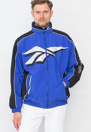 VINTAGE BLUE BLACK REEBOK ZIP TRACK JACKET