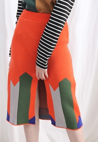 (KOREAN) RETRO STYLE GEOMETRIC KNIT SKIRT