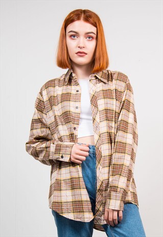 VINTAGE 90'S BROWN OVERSIZE BOYFRIEND FLANNEL SHIRT