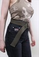 VINTAGE Y2K CANVAS BELT, D RING KHAKI GREEN BELT ONE SIZE