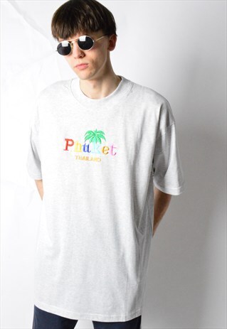 VINTAGE 90S GREY EMBROIDERED PHUKET T-SHIRT