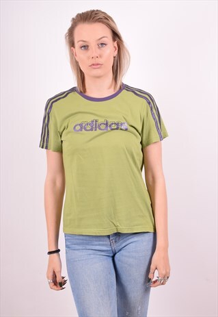 ADIDAS WOMENS VINTAGE T-SHIRT TOP LARGE GREEN 90S