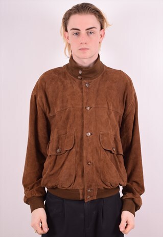 MENS VINTAGE SUEDE BOMBER JACKET XL BROWN 90S