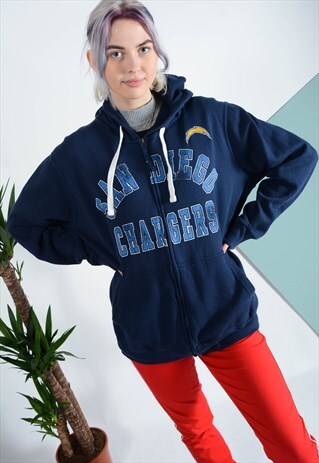 VINTAGE NFL HOODIE IN BLUE WITH CHARGERS LOGO.