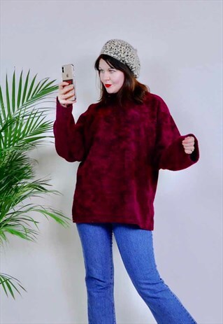 VINTAGE SOFT KNIT BERRY QUARTER ZIP NECK JUMPER SWEATER