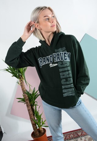 VINTAGE USA HOODIE IN GREEN WITH GRAPHIC PRINT