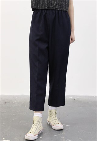 VINTAGE 1980S NAVY BLUE HIGH-WAISTED TROUSER