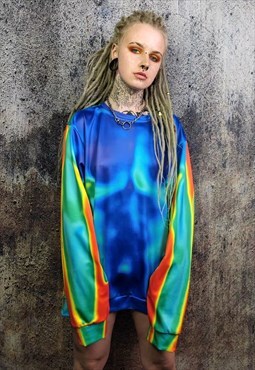 Body print sweatshirt thermal top raver jumper in acid blue